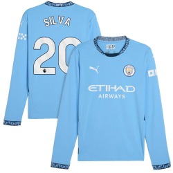 Men's Bernardo Silva Manchester City F.C. Replica Light Blue Puma 2024/25 Home Long Sleeve Soccer Jersey