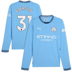 Men's Ederson Manchester City F.C. Replica Light Blue Puma 2024/25 Home Long Sleeve Soccer Jersey