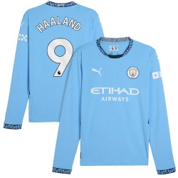 Men's Erling Haaland Manchester City F.C. Replica Light Blue Puma 2024/25 Home Long Sleeve Soccer Jersey