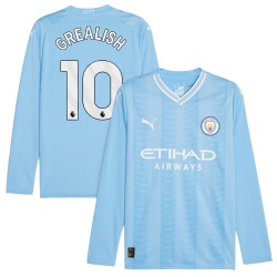 Men's Jack Grealish Manchester City F.C. Replica Blue Puma Sky 2023/24 Home Long Sleeve Soccer Jersey