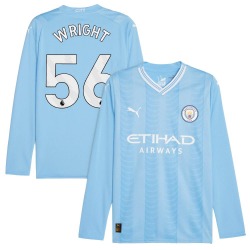 Men's Jacob Wright Manchester City F.C. Replica Blue Puma Sky 2023/24 Home Long Sleeve Soccer Jersey