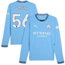 Men's Jacob Wright Manchester City F.C. Replica Light Blue Puma 2024/25 Home Long Sleeve Soccer Jersey