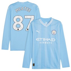 Men's James McAtee Manchester City F.C. Replica Blue Puma Sky 2023/24 Home Long Sleeve Soccer Jersey