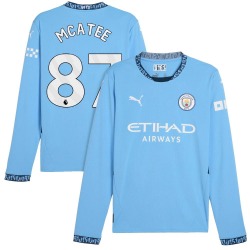 Men's James McAtee Manchester City F.C. Replica Light Blue Puma 2024/25 Home Long Sleeve Soccer Jersey