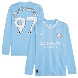 Men's Josh Wilson-Esbrand Manchester City F.C. Replica Blue Puma Sky 2023/24 Home Long Sleeve Soccer Jersey