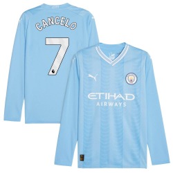 Men's João Cancelo Manchester City F.C. Replica Blue Puma Sky 2023/24 Home Long Sleeve Soccer Jersey