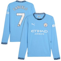 Men's João Cancelo Manchester City F.C. Replica Light Blue Puma 2024/25 Home Long Sleeve Soccer Jersey