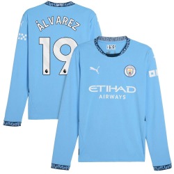 Men's Julián Álvarez Manchester City F.C. Replica Light Blue Puma 2024/25 Home Long Sleeve Soccer Jersey