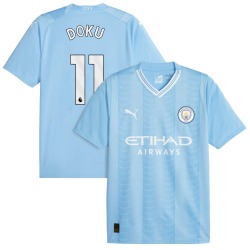 Men's Jérémy Doku Manchester City F.C. Replica Blue Puma Sky 2023/24 Home Soccer Jersey