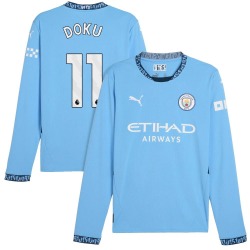 Men's Jérémy Doku Manchester City F.C. Replica Light Blue Puma 2024/25 Home Long Sleeve Soccer Jersey