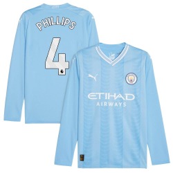 Men's Kalvin Phillips Manchester City F.C. Replica Blue Puma Sky 2023/24 Home Long Sleeve Soccer Jersey