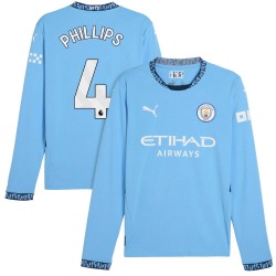 Men's Kalvin Phillips Manchester City F.C. Replica Light Blue Puma 2024/25 Home Long Sleeve Soccer Jersey