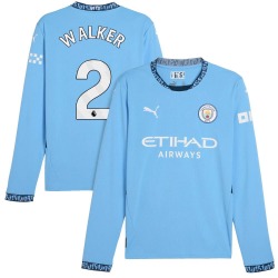 Men's Kyle Walker Manchester City F.C. Replica Light Blue Puma 2024/25 Home Long Sleeve Soccer Jersey