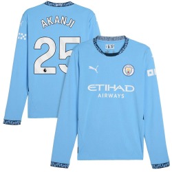 Men's Manuel Akanji Manchester City F.C. Replica Light Blue Puma 2024/25 Home Long Sleeve Soccer Jersey