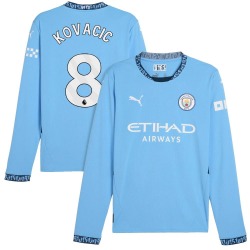 Men's Mateo Kovacic Manchester City F.C. Replica Light Blue Puma 2024/25 Home Long Sleeve Soccer Jersey