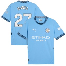 Men's Matheus Nunes Manchester City F.C. Replica Light Blue Puma 2024/25 Home Soccer Jersey