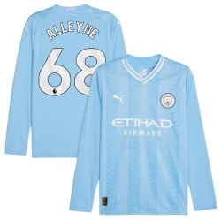 Men's Max Alleyne Manchester City F.C. Replica Blue Puma Sky 2023/24 Home Long Sleeve Soccer Jersey