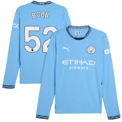 Men's Oscar Bobb Manchester City F.C. Replica Light Blue Puma 2024/25 Home Long Sleeve Soccer Jersey