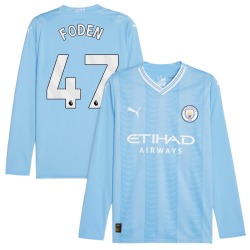 Men's Phil Foden Manchester City F.C. Replica Blue Puma Sky 2023/24 Home Long Sleeve Soccer Jersey