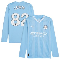 Men's Rico Lewis Manchester City F.C. Replica Blue Puma Sky 2023/24 Home Long Sleeve Soccer Jersey