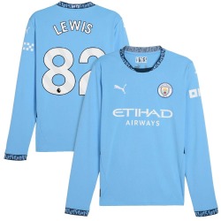 Men's Rico Lewis Manchester City F.C. Replica Light Blue Puma 2024/25 Home Long Sleeve Soccer Jersey