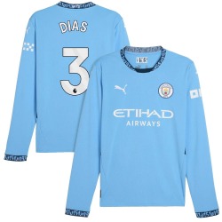 Men's Rúben Dias Manchester City F.C. Replica Light Blue Puma 2024/25 Home Long Sleeve Soccer Jersey